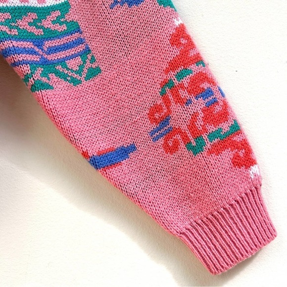 Vintage Pink 80s 90s Lindsay Gray Cardigan Sweater Made in Korea, Size Medium - Picture 7 of 14